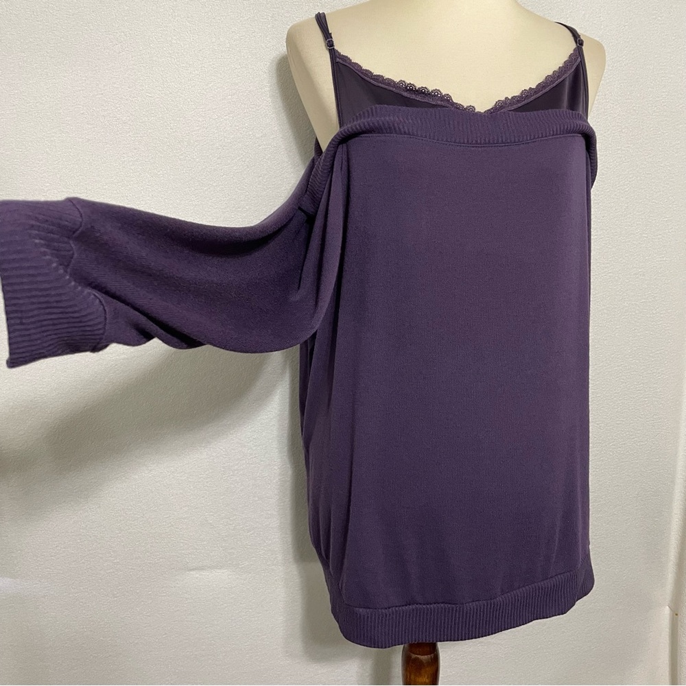 Lane Bryant Cold Shoulder Knit Top Purple Off Shoulder Layered Cami 22/24